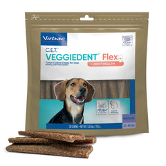 Virbac Veggiedent Flex chew includes prebiotic for gut well-being.