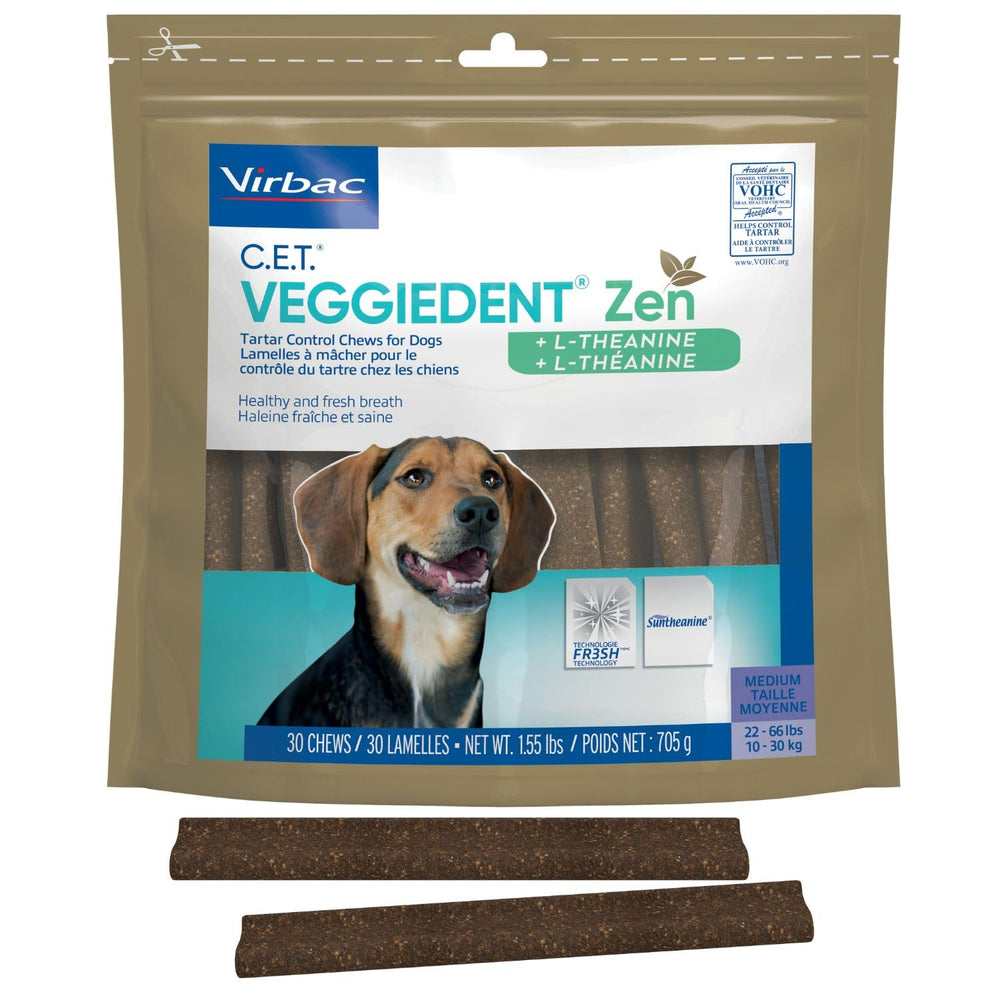 Virbac C.E.T. VeggieDent Zen front teeth cleaning chew for dogs reduces tartar.