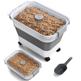 Viretec dog food container with transparent lid shows remaining food clearly.