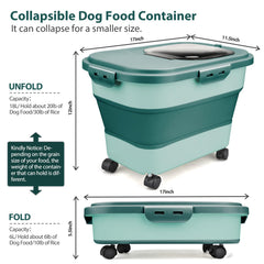 Viretec dog food container with wheels attached for easy mobility