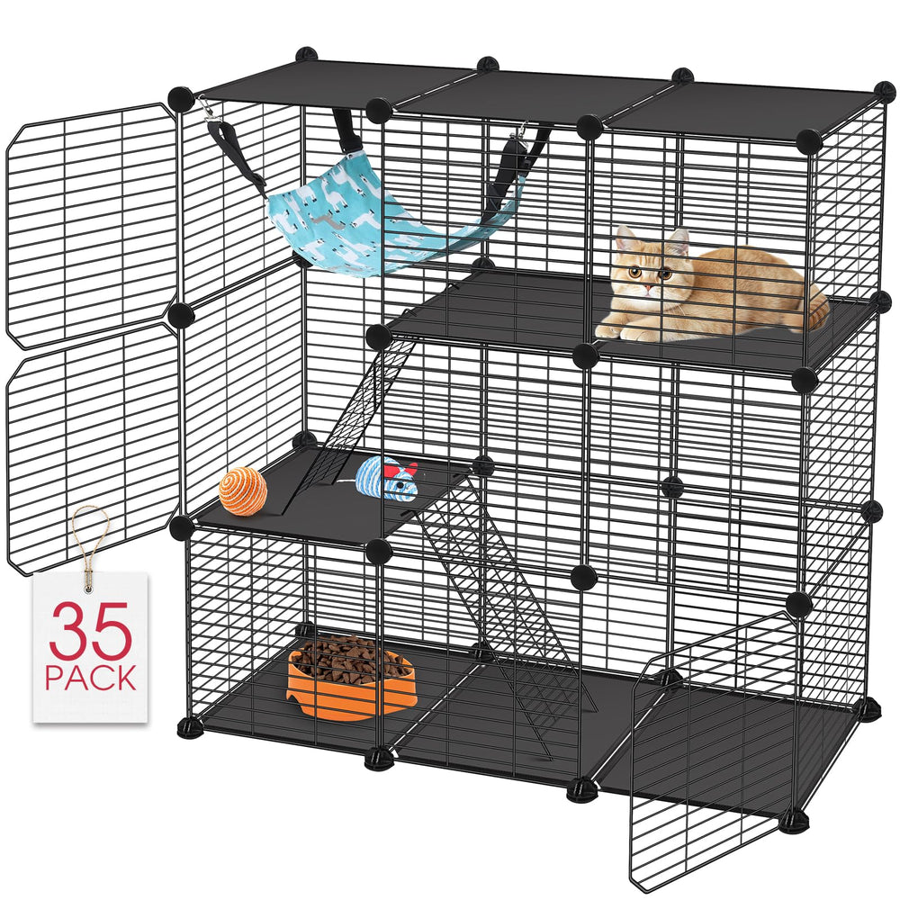VISCOO Cat Cage shows a 3-tier catio with accessible doors for easy interaction.