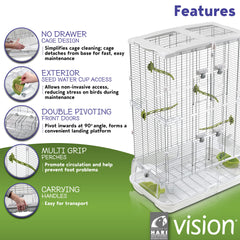 Vision M02 cage with removable base for quick, easy cleaning.