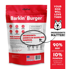 Close-up of beef and pumpkin ingredients in Vitafur Barkin Burger