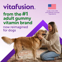 Close-up of VitaFusion dog chews opening a pack for daily wellness.