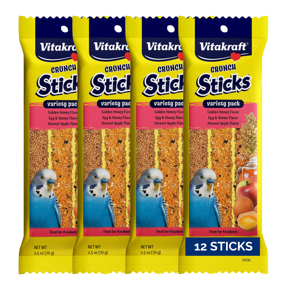 Vitakraft Crunch Sticks parakeet honey center displayed foraging and flavor