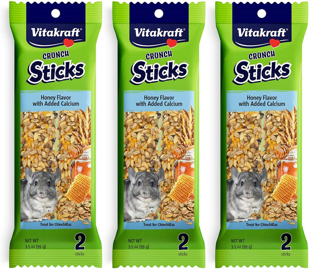 Vitakraft honey-flavor crunch sticks pack front with four flavors for variety and engagement