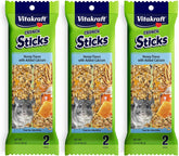 Vitakraft honey-flavor crunch sticks pack front with four flavors for variety and engagement