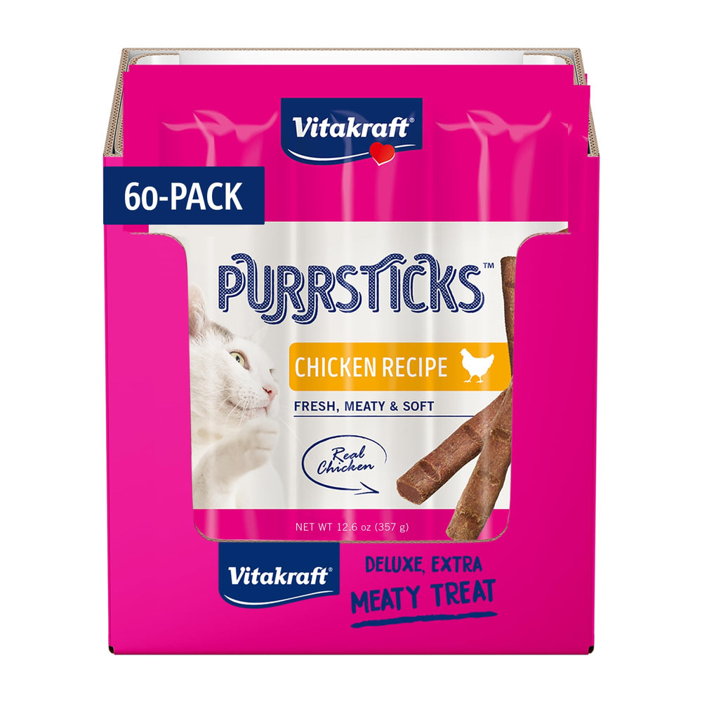 Vitakraft PurrSticks chicken stick closeup, real meat and soft texture in view
