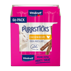 Vitakraft PurrSticks chicken stick closeup, real meat and soft texture in view