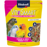 Vitakraft VitaSmart conure and small parrot food 4-lb bag on display for fresh daily nutrition.