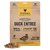 Vital Essentials duck crunchy mini-nibs bag, high-protein freeze-dried meal option for dogs.