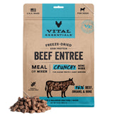 Vital Essentials freeze dried beef nibs bag front highlighting high protein grain-free dog food