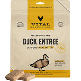 Vital Essentials freeze-dried duck patties packaging enables easy portioning for quick meals