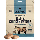 Vital Essentials freeze-dried cat food mini patties pack shows convenient, protein-rich meals