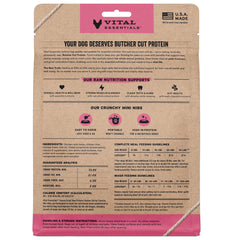 Vital Essentials freeze-dried chicken mini nibs packaging highlighting USA-sourced protein.