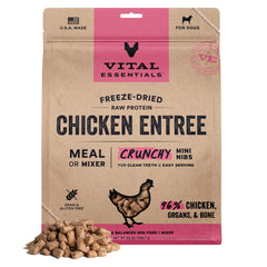 Vital Essentials freeze-dried chicken mini nibs in a bowl support lean muscles and energy.