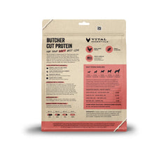 Close-up of Vital Essentials chicken mini patties showing quality protein for lean muscles.
