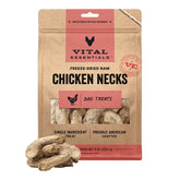 Vital Essentials freeze-dried chicken necks dog treats – high protein snack for active dogs.