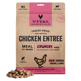 Vital Essentials freeze-dried nibs in bag highlighting premium protein for strong muscles.