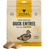 Vital Essentials Freeze Dried Duck Mini Patties packaging highlights premium protein