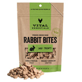 Vital Essentials freeze-dried rabbit dog treat bag highlights high-protein reward for dogs