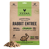 Vital Essentials freeze-dried rabbit mini nibs bag showing high-protein raw nutrition.