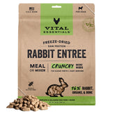 Vital Essentials rabbit mini nibs bag shows grain-free protein option for meals
