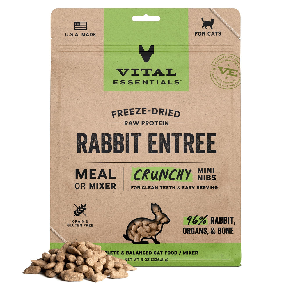 Vital Essentials rabbit mini nibs in a bowl for a high-protein meal.