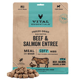 Vital Essentials freeze-dried soft nibs front view in bag, high-protein meal option.