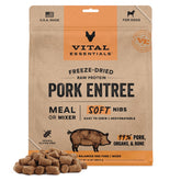 Vital Essentials soft nibs pork bite close-up, premium protein for energetic dogs.