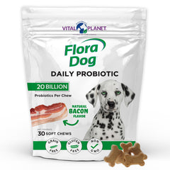 Vital Planet Flora Dog Probiotics powder canister supports daily gut balance