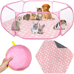 VitalCozy hamster playpen with mat setup for easy assembly in pink star design.