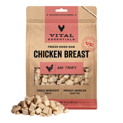 Vital Essentials freeze-dried chicken breast treat close-up, protein-rich training reward for dogs.