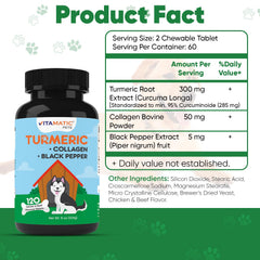 Vitamatic Turmeric for Dogs dog chews close-up highlighting chicken flavor