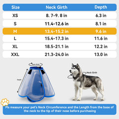 Vithael dog cone adjustable fit secures comfortable wear.