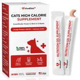 VivaElixir high-calorie cat paste bars shown as servings to support appetite and weight gain.