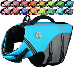 VIVAGLORY sports-style dog life vest front view supports comfortable swimming and quick rescue.