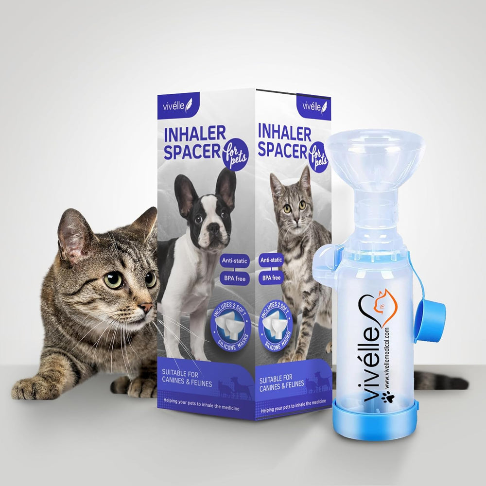 Vivelle inhaler spacer with cat mask small ensures secure fit for cats.