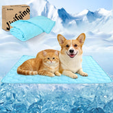 Vivifying cooling blanket on a couch for pet comfort during warm days.