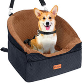 Vivifying dog car seat front view with secure booster for small to medium dogs.