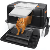 Vivifying XL side-entry litter box front view; spacious and secure for large cats.