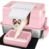 Vivifying pink litter box top view shows elegant design and private space.