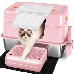 Vivifying pink litter box top view shows elegant design and private space.