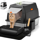 Vivifying stainless steel litter box with closed front entry minimizes litter scatter for large cats.