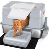Vivifying stainless steel litter box with lid side entry reduces litter scatter