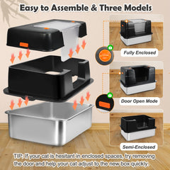 Vivifying stainless steel litter pan inside view; durable and easy to clean.