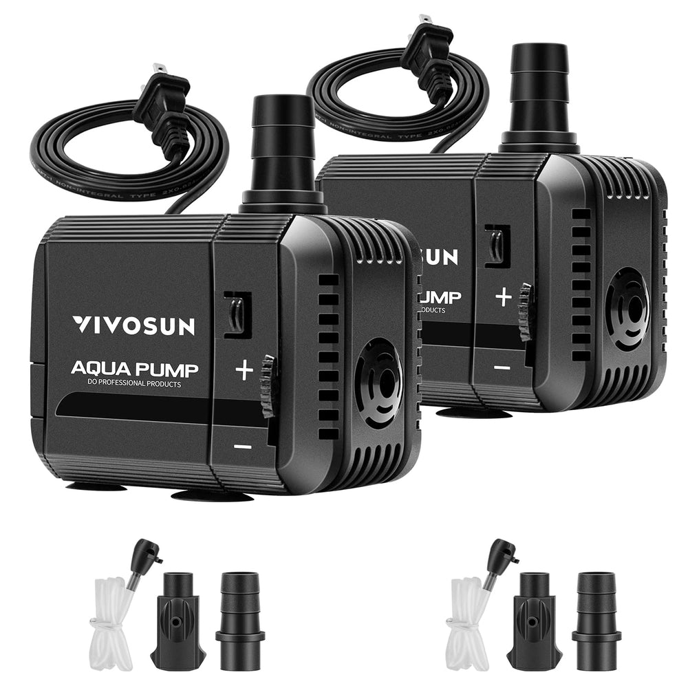VIVOSUN 2-pack submersible pump front view showing compact, discreet water circulation.
