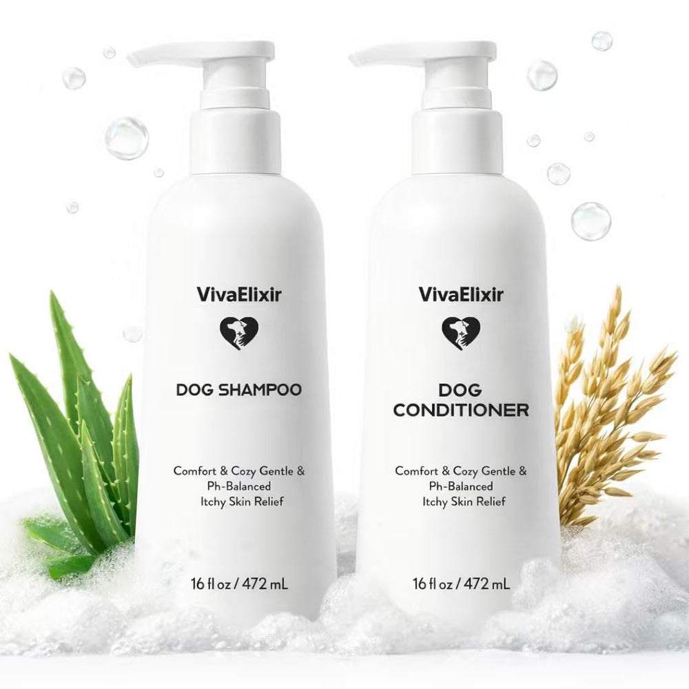 VivaElixir Oatmeal & Aloe Shampoo bottle for gentle cleansing.
