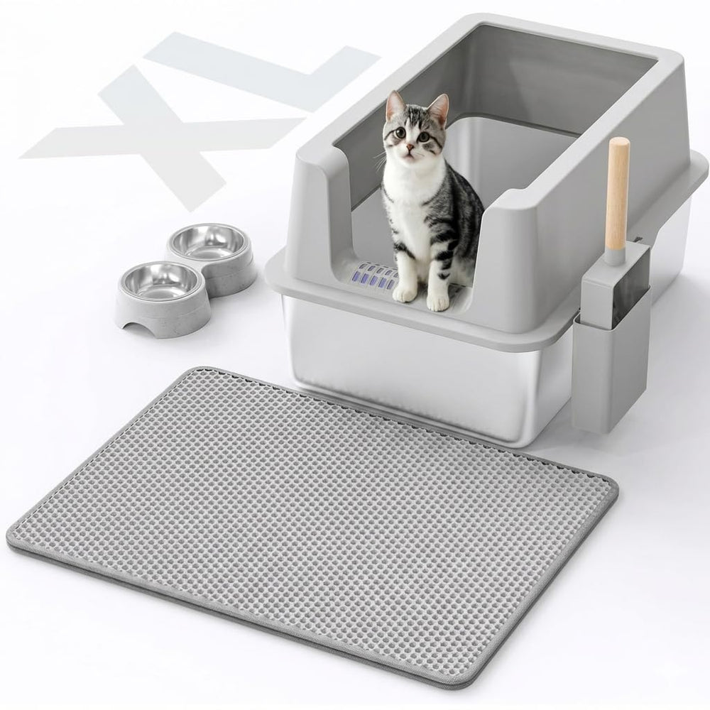 VNAKIO stainless steel cat litter box full view showing spacious XL size.