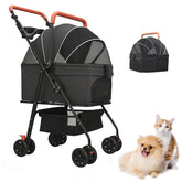VOCRVSJY pet stroller front view with four wheels for stable walks.